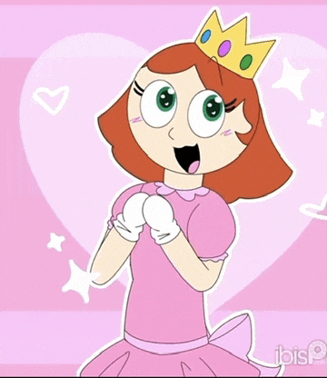 a cartoon girl wearing a pink dress and a crown on her head