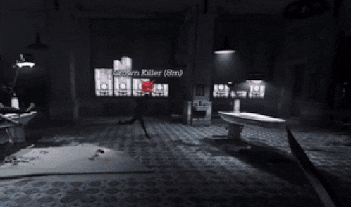 a room with a sign that says crown killer