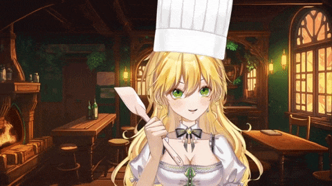 a girl in a chef 's hat holding a spatula