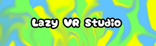 lazy vr studio is written on a blue and yellow background