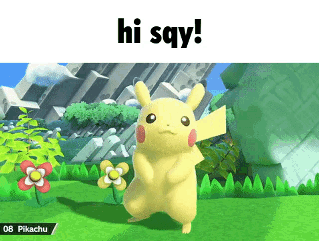 a pikachu in a video game with the text hi say