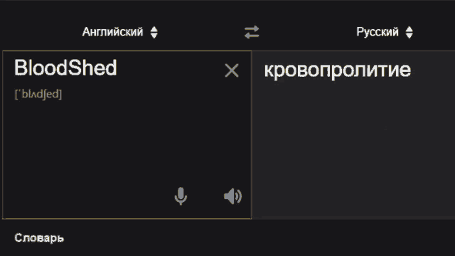 a computer screen shows the word bloodshed in a foreign language