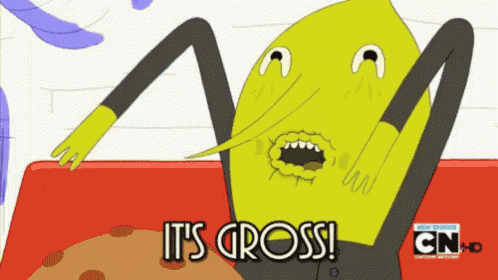 a cartoon character says it 's gross in front of a cn hd logo