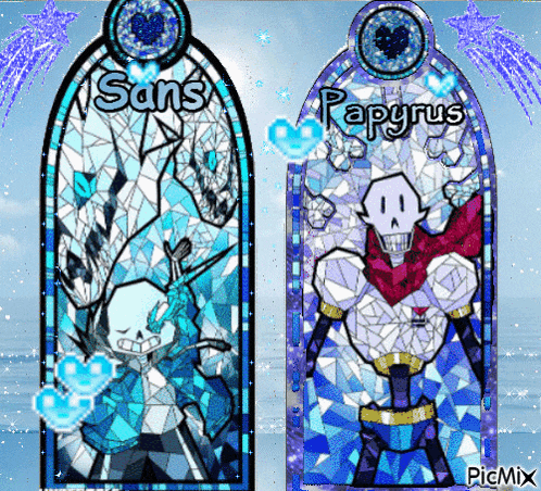 a picture of sans and papyrus in stained glass