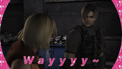a man and a woman are standing next to each other with the words wayyy in pink