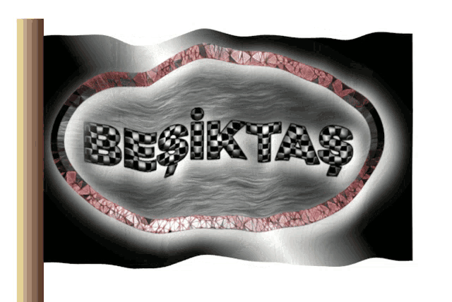 a black and white flag with the word besiktas written on it