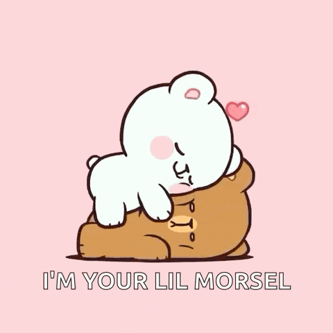 a cartoon of a teddy bear hugging another teddy bear with the words `` i 'm your lil morsel '' .