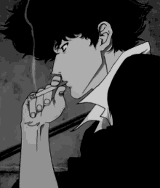 a man is smoking a cigarette in a black and white drawing