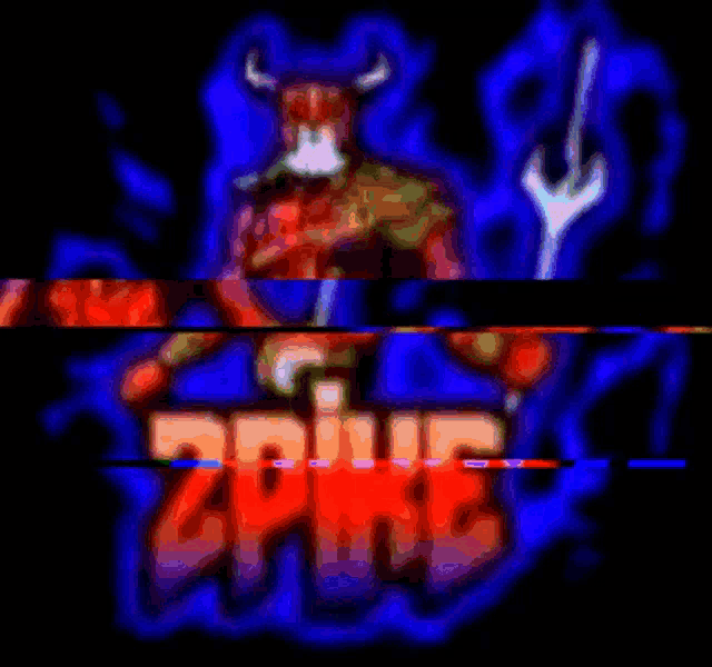 a pixelated image of a knight with horns holding a trident and the word spike
