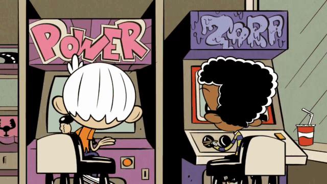 a cartoon of a man playing a video game with a sign that says power