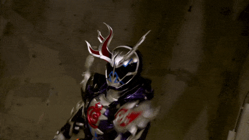 a person in a costume with a sword and a helmet
