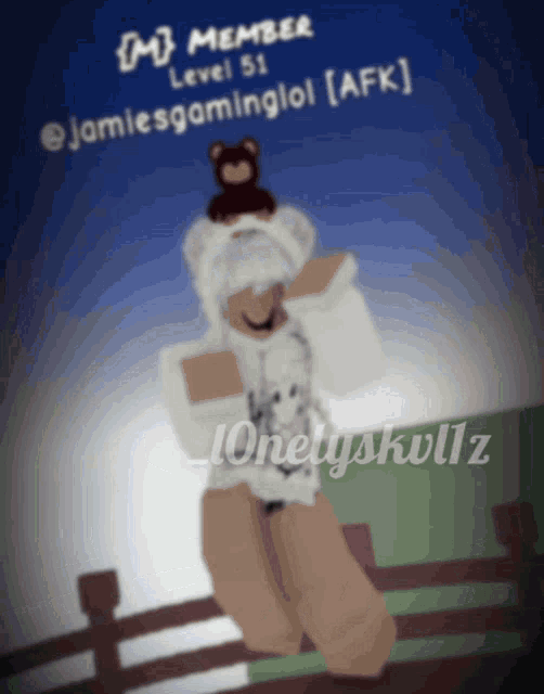 a blurred image of a person with a teddy bear on top of their head