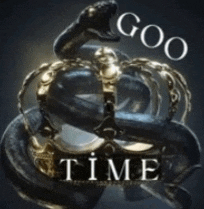 a snake with a crown on top of it and the words goo time below it