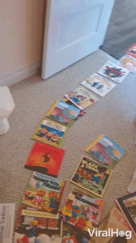 Path Of Books Books On The Floor GIF - Path Of Books Books On The Floor Walkway Of Books GIFs