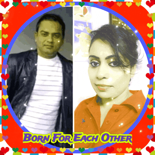 a picture of a man and a woman with the words born for each other below them