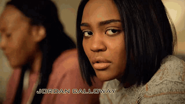 a close up of a woman 's face with the name jordan calloway above her