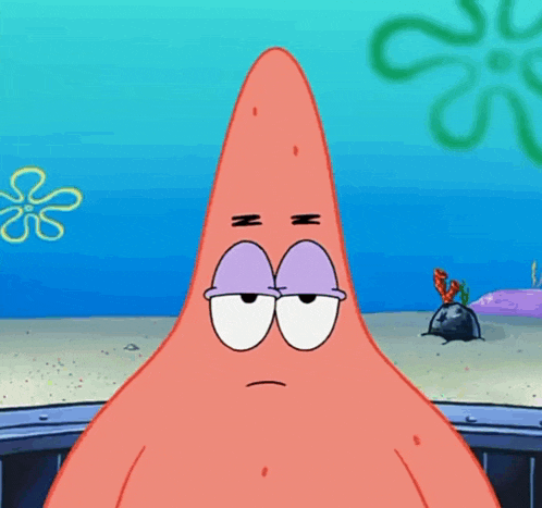 patrick star from spongebob squarepants has a purple eyebrow
