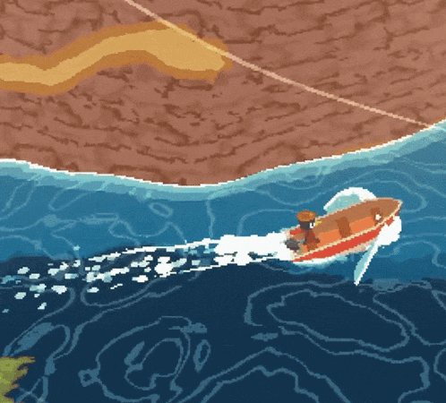 a pixel art illustration of a boat in the ocean