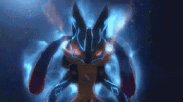 lucario is a pokemon that is glowing in the dark and looks like a rabbit .