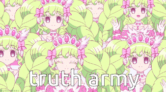 a pixel art of a girl with the words truth army written below her
