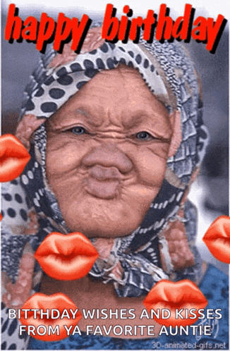 a birthday card with a woman wearing a scarf