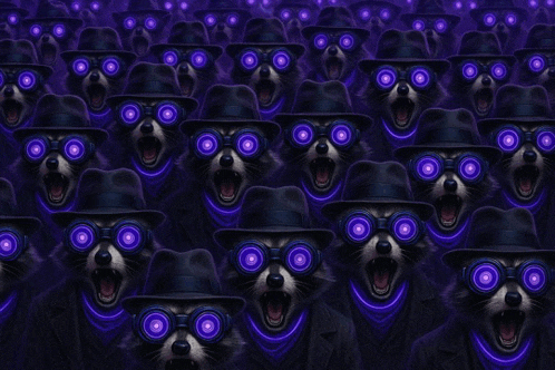 a bunch of raccoons wearing hats and goggles