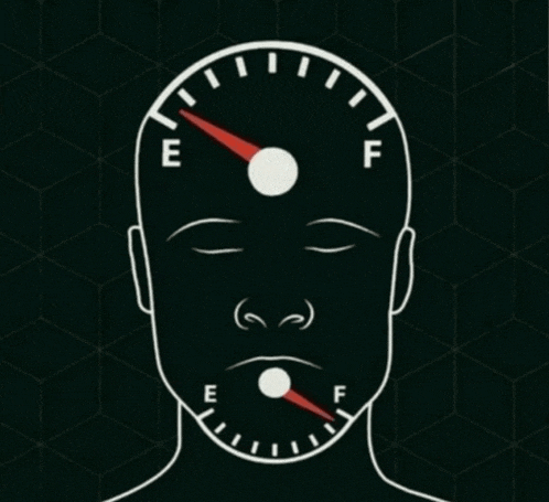 a drawing of a man 's head with a fuel gauge in the middle