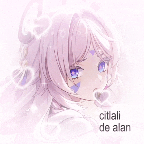 a drawing of a girl with purple eyes and the words citlali de alan on the bottom