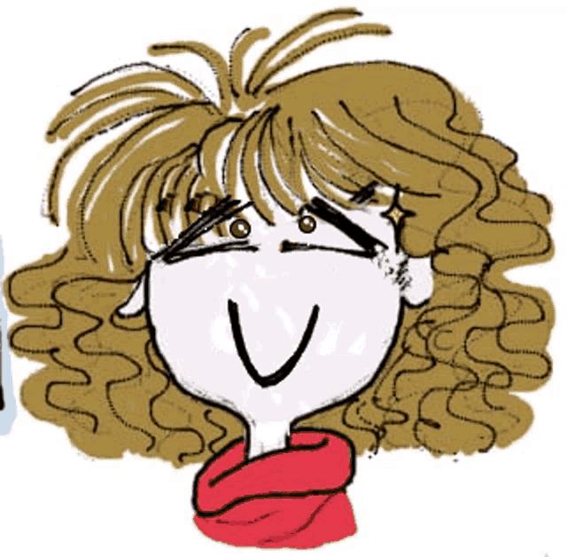 a cartoon of a woman with curly hair and a red scarf