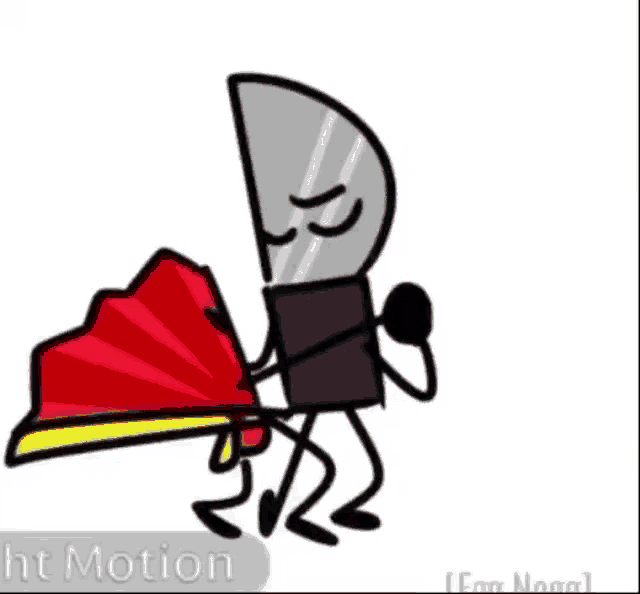 a cartoon of a knife and a fan holding a fan .