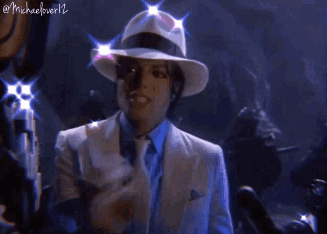 a man in a white hat is holding a gun and has the hashtag michaellover12 on the bottom