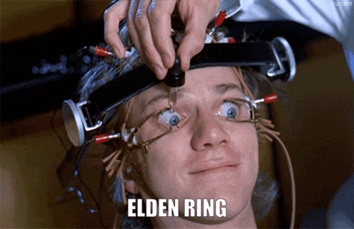 a close up of a person 's face with the word elden ring written below it