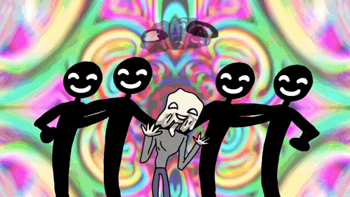 a group of stick figures with smiley faces on their faces