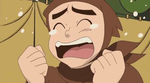 a cartoon character with his mouth open and tears running down his face