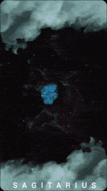 a poster for the zodiac sign sagittarius with a blue object in the center