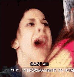 a close up of a woman 's face with the words basta written on the bottom