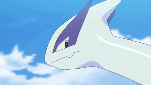 a cartoon drawing of a white dragon with a purple stripe on its head