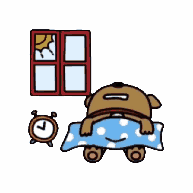 a cartoon dog is yawning in front of an alarm clock .