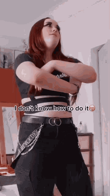 a woman in a black top and black pants says i don 't know how to do it