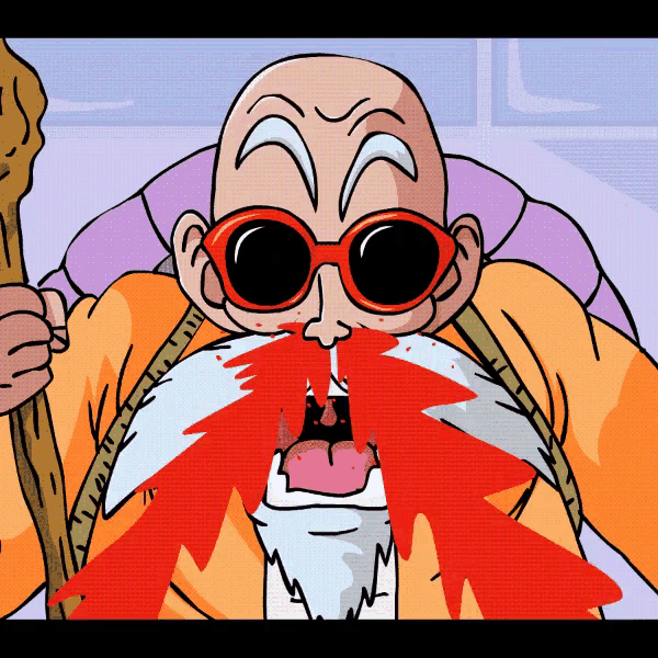 a cartoon drawing of a bald man with glasses and a red beard