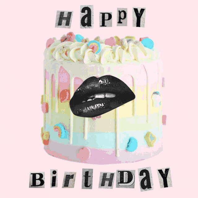 a birthday cake with a picture of a woman 's lips on it