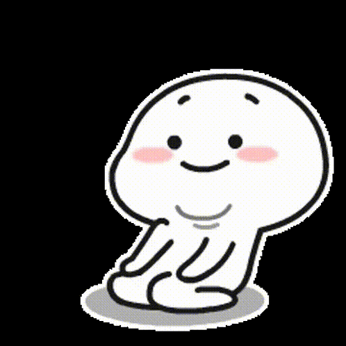 a cartoon character is sitting on the ground with a smiling face .