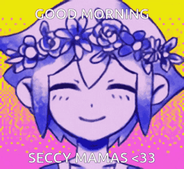 a girl with a flower crown on her head says good morning