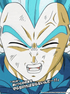 a close up of a cartoon character with blue hair