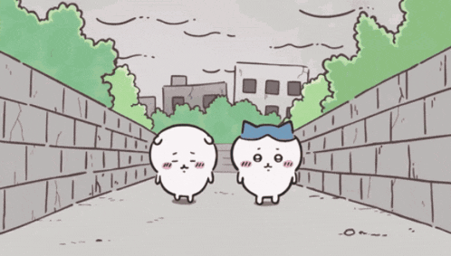 a couple of cartoon characters standing next to each other on a sidewalk