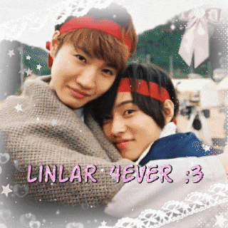 a couple of young men hugging with the words linlar 4ever 3 written on the bottom