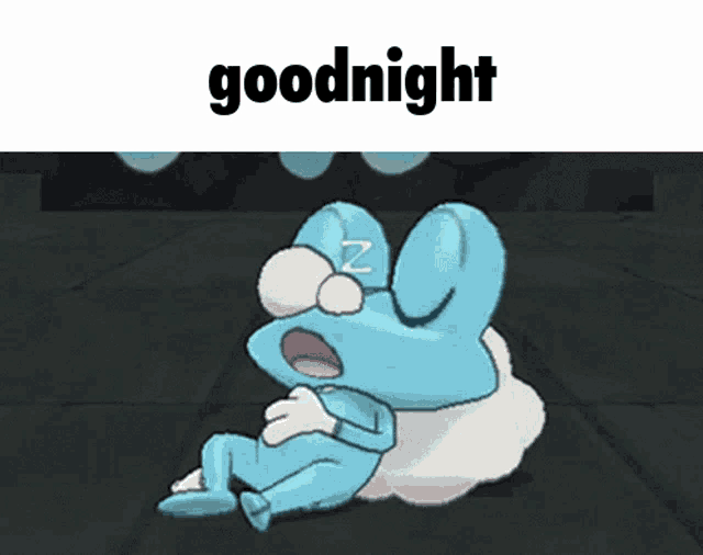 a cartoon of a rabbit sleeping with the words goodnight below it