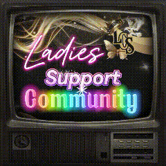 a tv screen says ladies support community in neon letters