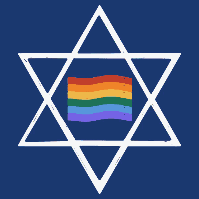 a white star with a rainbow flag inside
