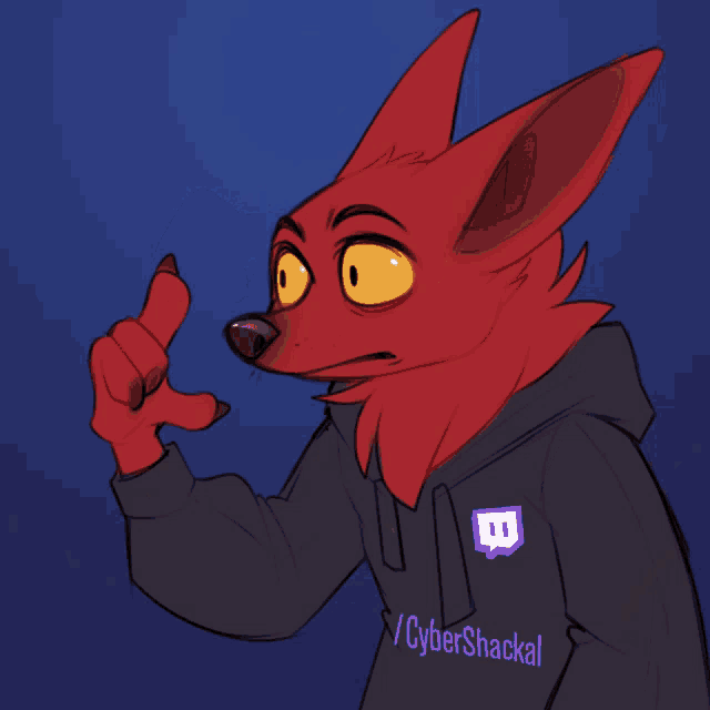 a drawing of a red furry animal wearing a hoodie that says / cybershackel